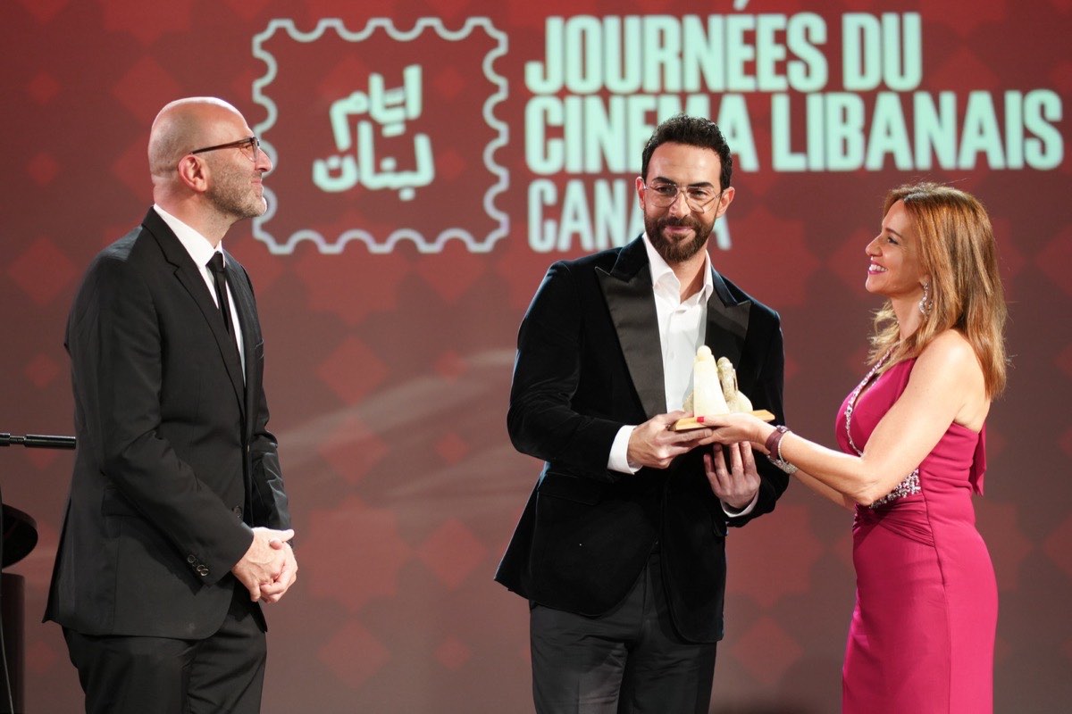 An award presented on stage beneath the Lebanon Cinema Days wordmark.